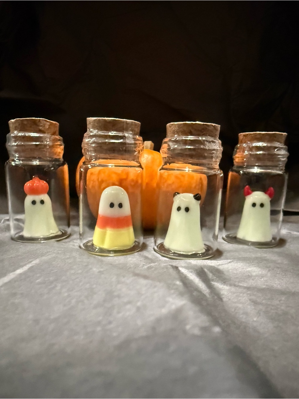 Handmade Glow Ghost Vials - Assorted Orange and White Halloween Charms